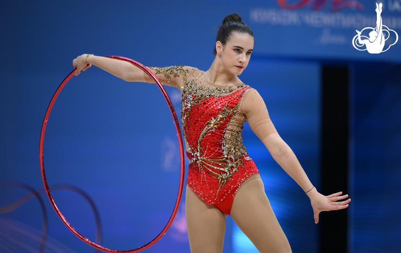 Elvira Krasnobaeva during an exercise with a hoop
