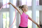 A gymnast during the hoop exercise