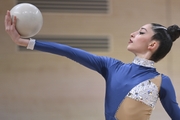 Gymnast during an exercise with a ball