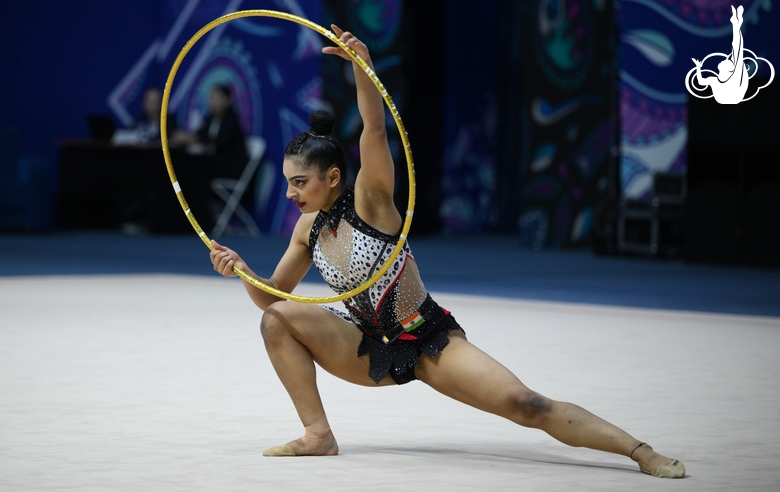Kimaya Karle during an exercise with hoop