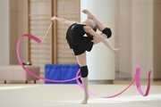 Ksenia Savinova during an exercise with a ribbon