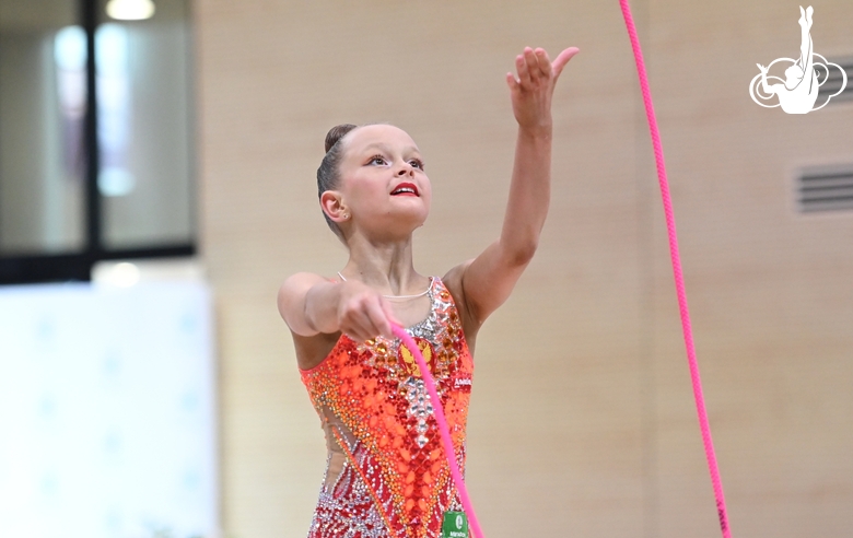 Gymnast during an exercise with a jump rope