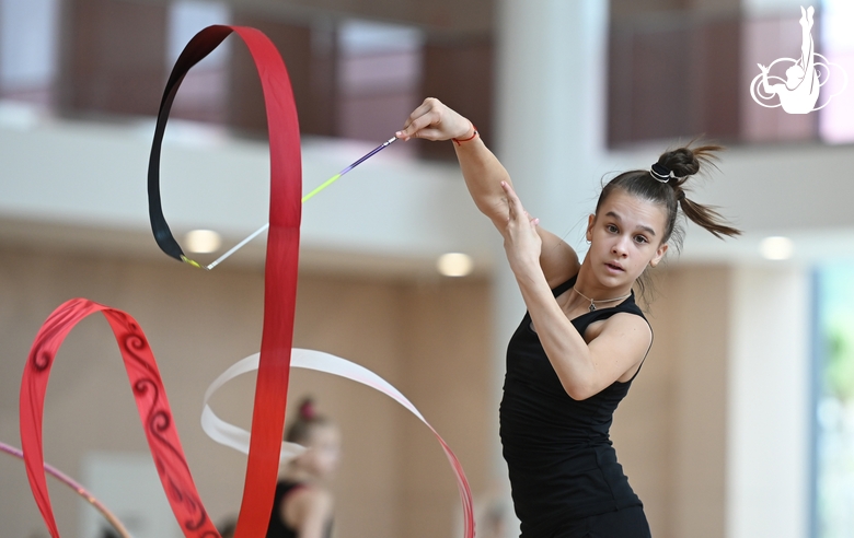 Gymnast during an exercise with a ribbon