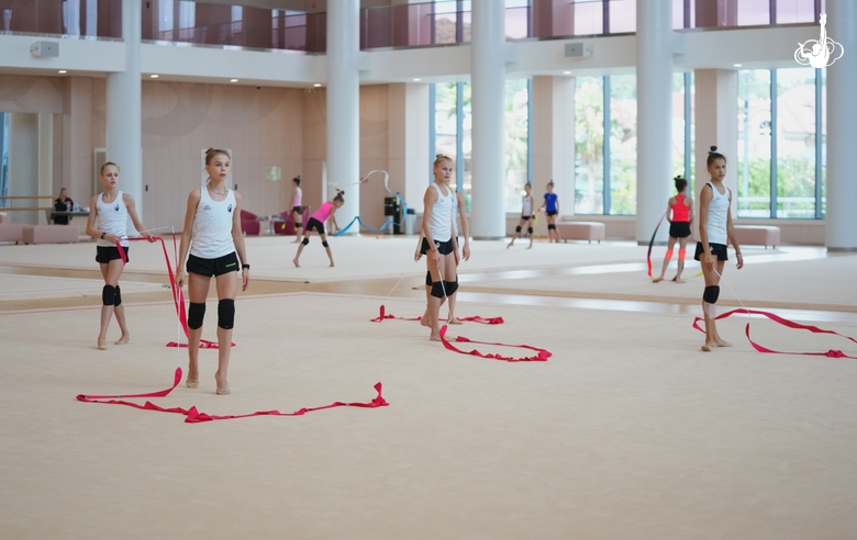 Group team gymnasts during a class with Olympic champion Alina Kabaeva