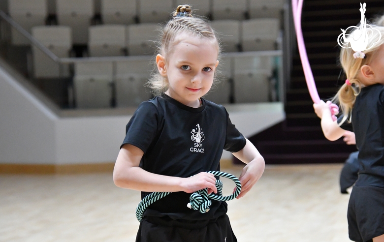 Young gymnast during training