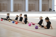 Young gymnasts during training