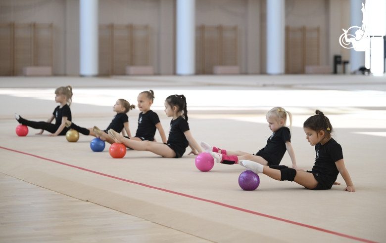 Young gymnasts during training