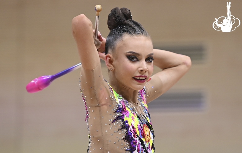 Anastasia Vlasenko during an exercise with clubs