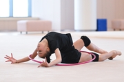 Mariia Borisova during an exercise with a hoop during preparation training for the BRICS Games