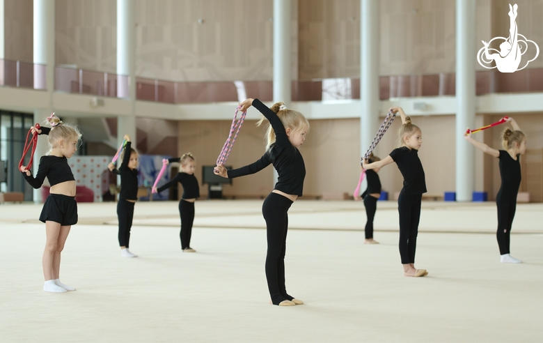 Young gymnasts during the workout