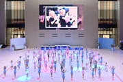 Young gymnasts performing at the opening ceremony of the all-Russian Sky Grace Cup competition