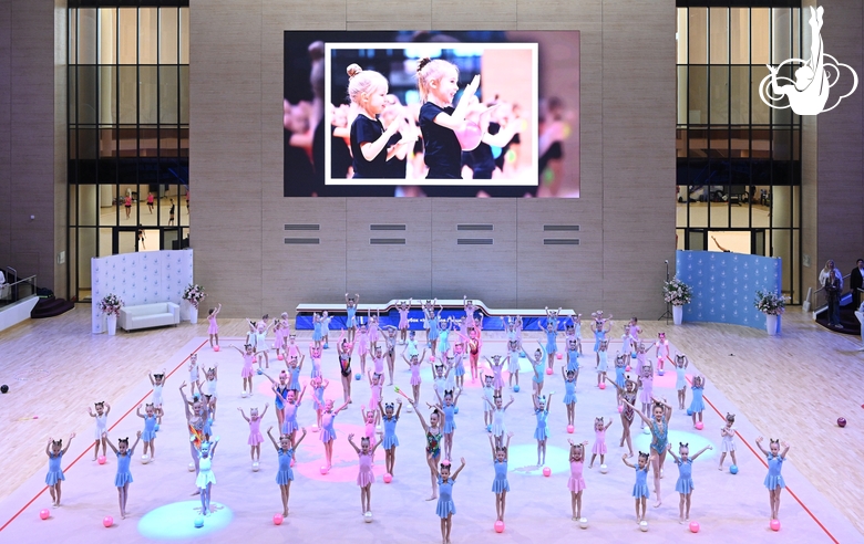 Young gymnasts performing at the opening ceremony of the all-Russian Sky Grace Cup competition