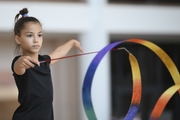 A gymnast during the ribbon exercise