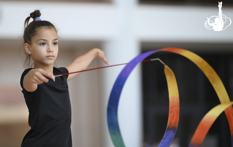 A gymnast during the ribbon exercise