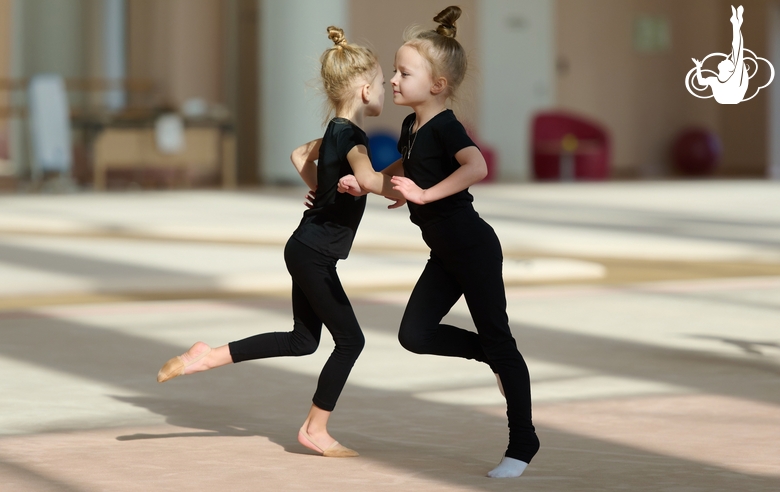 Young gymnasts during training