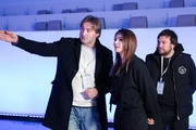 Olympic champion Alina Kabaeva, Eldar Sayfutdinov and Georgy Nechuneev at the Olympic Arena of Beijing University of Technology ahead of the start of the third international Sky Grace-2023 tournament.