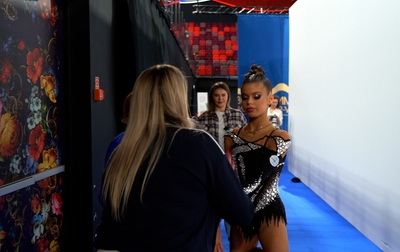 Olympic champion Alina Kabaeva supports Karolina Tarasova at the the 1st stage of the Cup of the Strongest