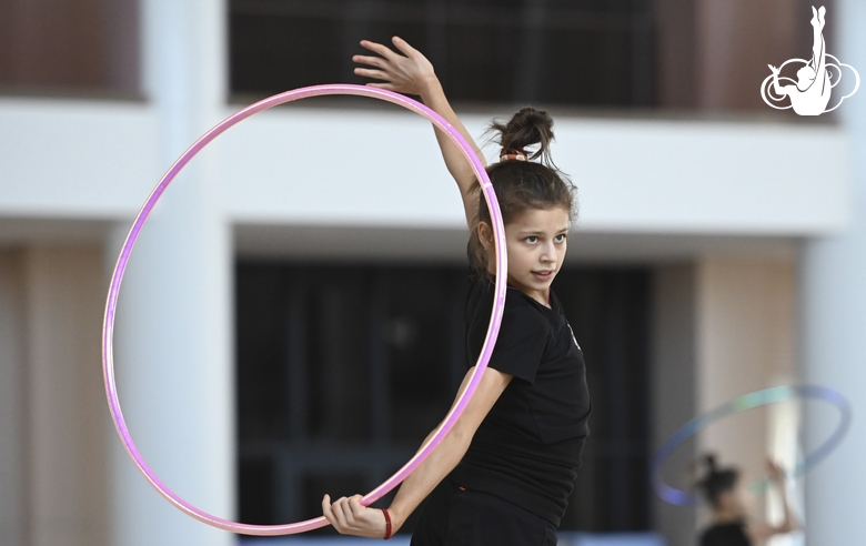 Karolina Tarasova during an exercise with a hoop during training at the Academy