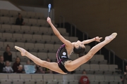 Karolina Tarasova during an exercise with clubs