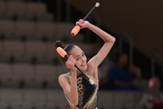 Valeria Medvedeva during an exercise with clubs