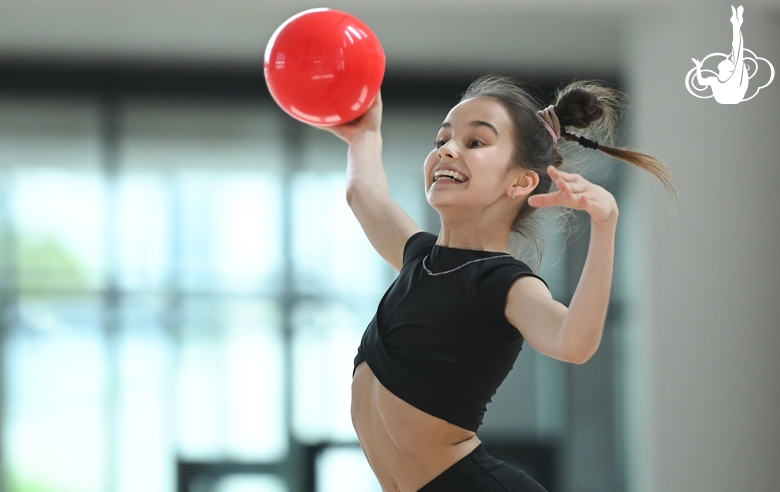 Eva Chugunova during an exercise with a ball