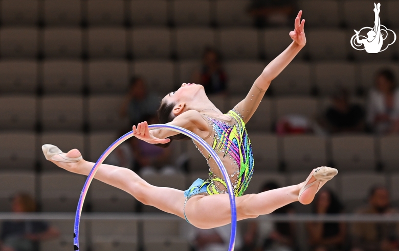 Athena Lifar does an exercise with a hoop during her performance at the Way to Victory tournament