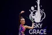 Gymnast during an exercise with a jump rope