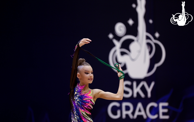 Gymnast during an exercise with a jump rope