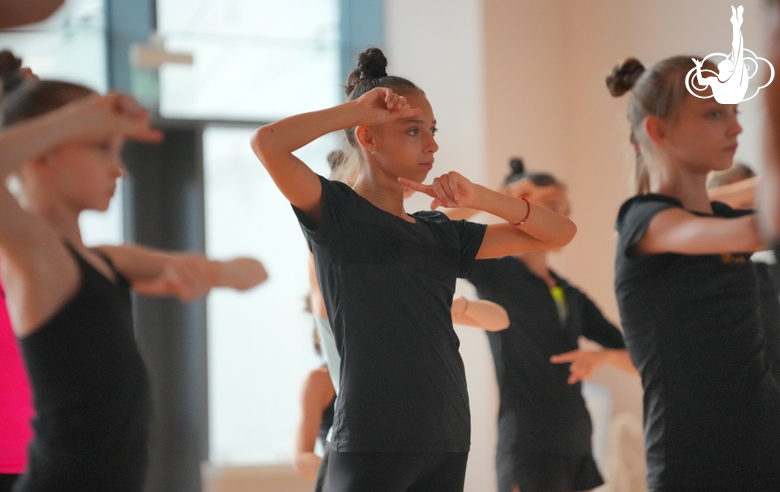 Russian national team gymnasts during the Alla Dukhova TODES Theater master class