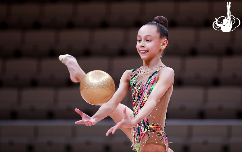 Gymnast Polina Koroleva from Penza during an assessment training session