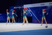 Group gymnasts during an exercise with balls