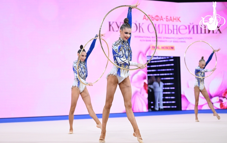 Group team gymnasts from the Academy during the hoops routine