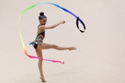 Gymnast during an exercise with a ribbon