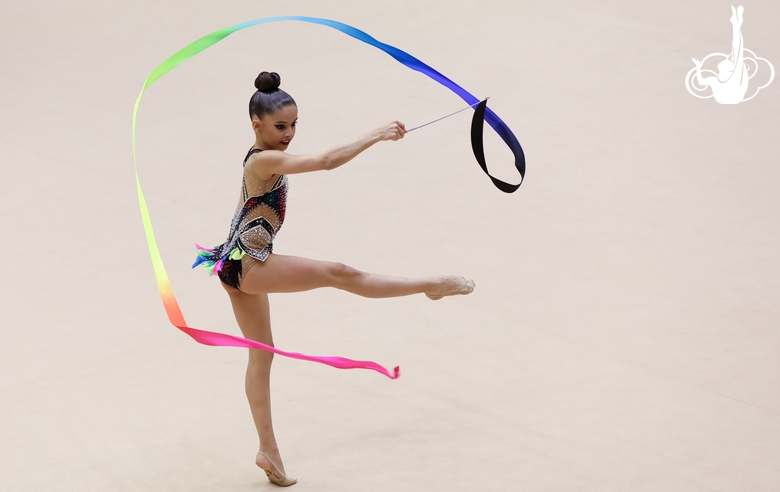 Gymnast during an exercise with a ribbon