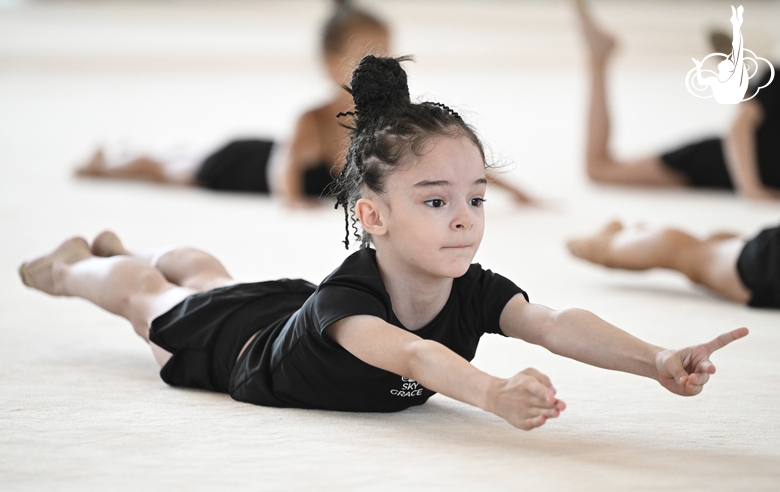 Young gymnast during training