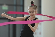 Ksenia Savinova during an exercise with a ribbon