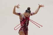 Gymnast during an exercise with a jump rope