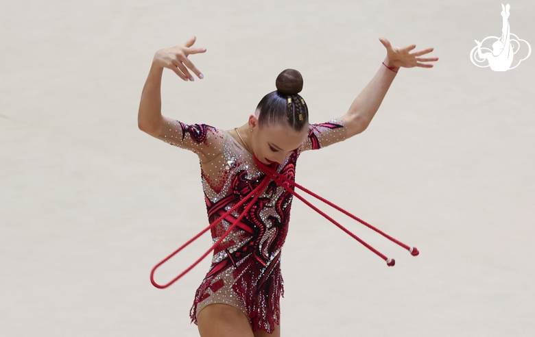 Gymnast during an exercise with a jump rope