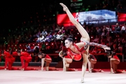 Alina Harnasko (Belarus) with a ball during the performance at the gala show