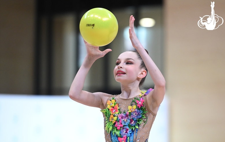 Gymnast during an exercise with a ball