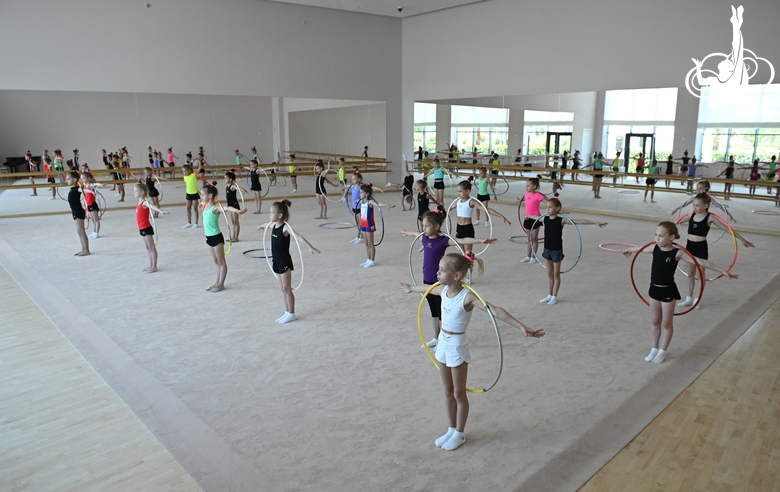 Gymnasts from the Amur Tiger society  during training at the Academy