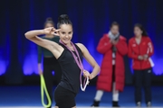 Isabella Rojas during an exercise with a jump rope at floor testing