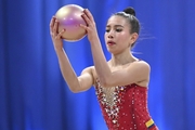 Manuela Gallego Henao during an exercise with a ball