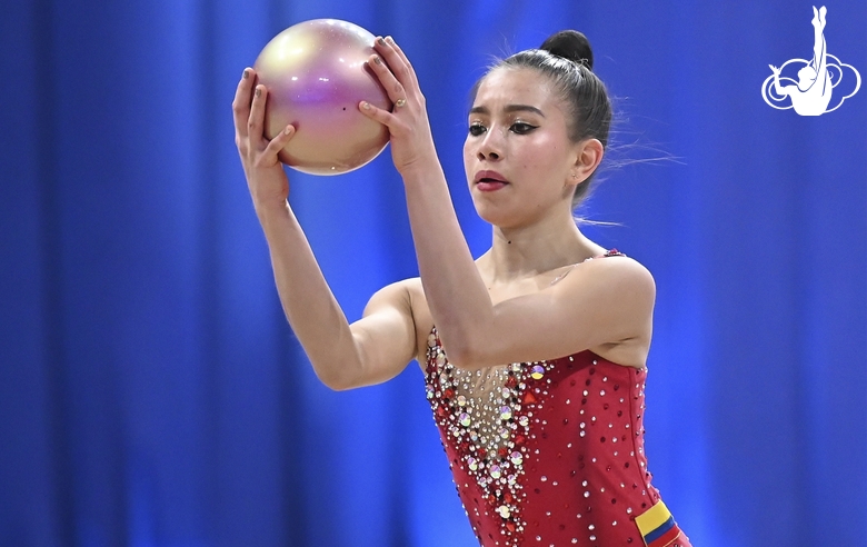 Manuela Gallego Henao during an exercise with a ball