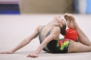 Gymnast during an exercise with a ball