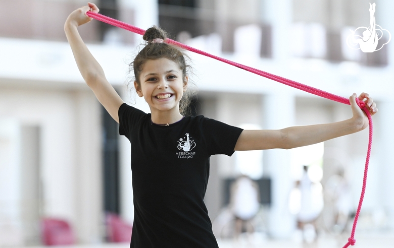 Karolina Tarasova during an exercise with a rope at a training session