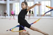 A gymnast during the ribbon exercise