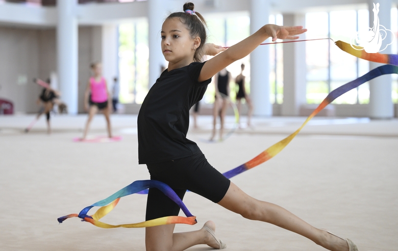 A gymnast during the ribbon exercise