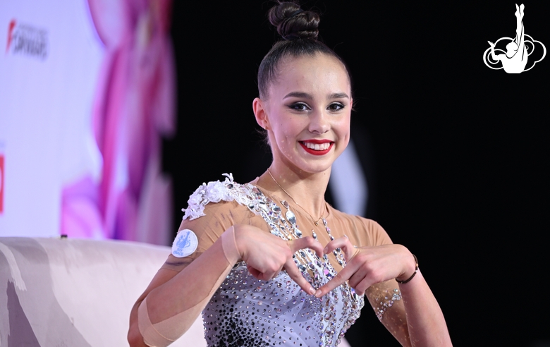 Mariia Borisova after an exercise with a hoop