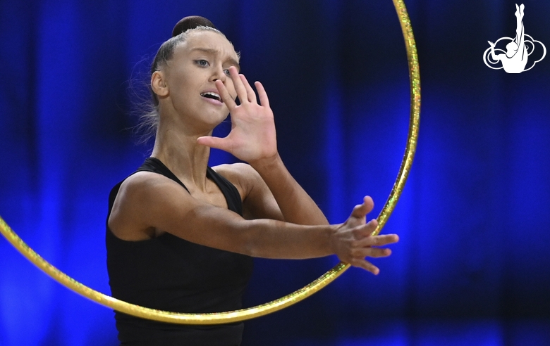 Viktoria Bespalova during an exercise with a hoop at floor testing